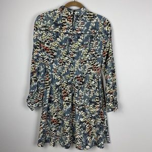 Zara Basic Z1975 Denim Floral Dress Long Sleeve XS